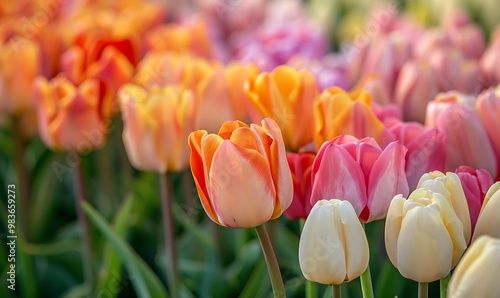 Colorful tulips blooming in Keukenhof park in Netherlands