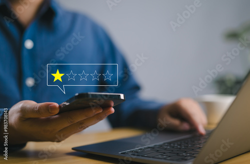 review rating 1 star. concept of low quality, and unhappy, feedback and opinions complaints from the client, bad review icon dissatisfied, experience negative of customers in a service