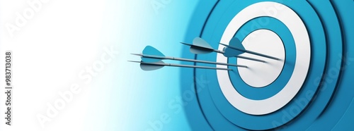 3D rendering of arrows hitting the center target, business goal achievement concept