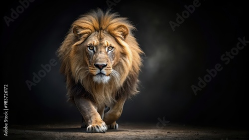 Majestic lion prowling in the darkness of the night, wildlife, predator, animal, nocturnal, safari