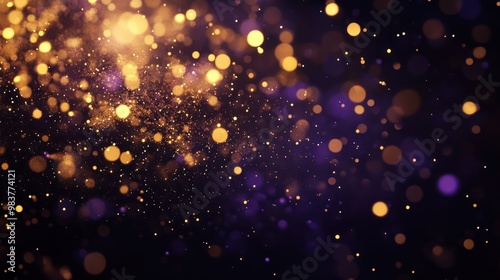 Gold and dark violet Fireworks and bokeh in New Year eve and copy space. Abstract background holiday . AI generative.