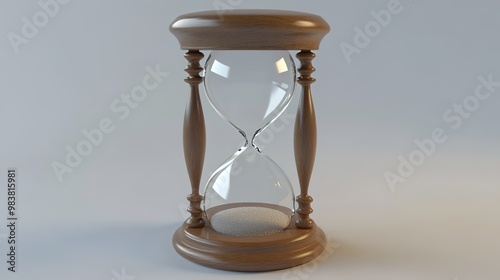 A realistic 3D render of an hourglass, showcasing intricate details and textures, with sand flowing gracefully from the upper chamber to the lower chamber, symbolizing the passage of time 