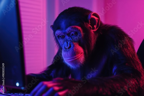 Chimpanzee computer programmer coding