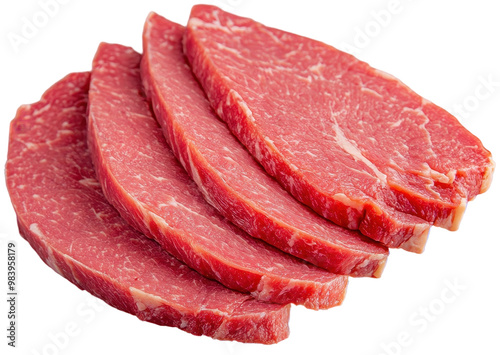 Raw slices of corned beef on transparent background.