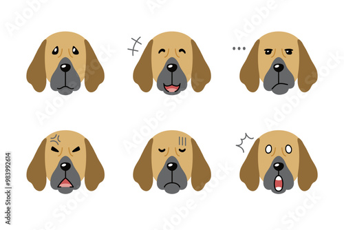 Set of character great dane dog faces showing different emotions for design.