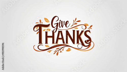 give thanks typography lettering decorative design on plain white background