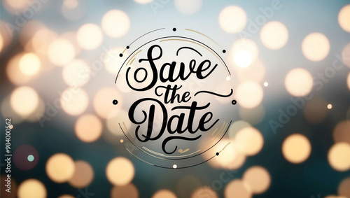 save the date lettering on blurred lights bokeh background