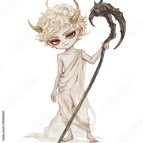 Young Demigod with Horns and Staff.