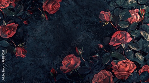 Dark Roses. Vintage Floral Art Design on Abstract Gothic Background