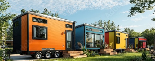 A series of urban tiny house communities, each with a distinctive design using brightly colored fiber cement siding to enhance individuality and community aesthetics