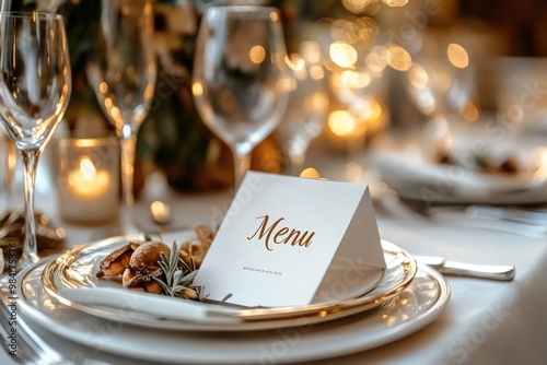 Elegant menu card displayed on a restaurant table setting for christmas dinner