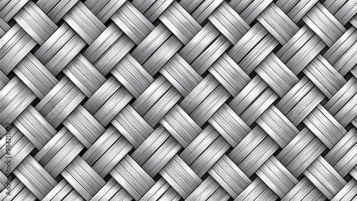 Interwoven cris cross metal fabric texture seamless blank white background. Abstract white background