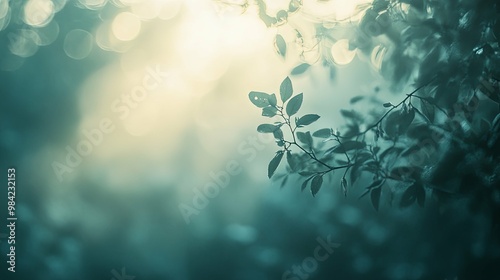 Silhouetted Leaves Against a Misty Sunrise