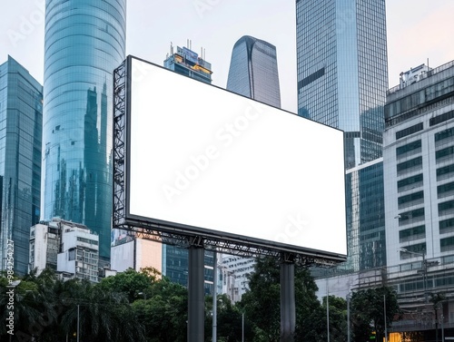 A striking mock-up of a billboard positioned in a bustling urban environment