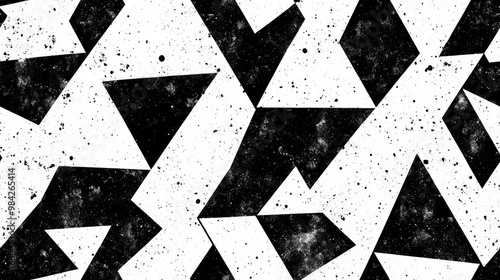 Abstract seamless monochrome pattern featuring a triangular design Distinctive retro decoration with a speckled texture Striking visual effect of a vintage black and white background