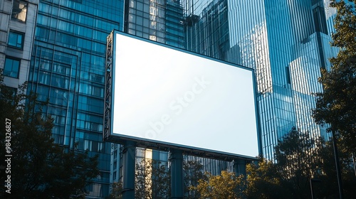 Large horizontal blank advertising poster billboard banner mockup in front of building in urban city digital light box display screen for OOH media 12 sheet outofhome : Generative AI