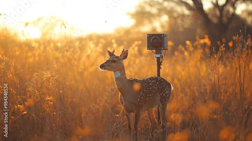 An image depicting bioacoustic monitoring, with technology used to study and record animal sounds in the wild.