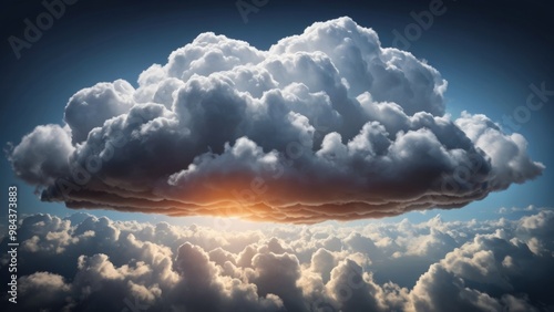 Large cumulus cloud formation covering the setting sun above the clouds