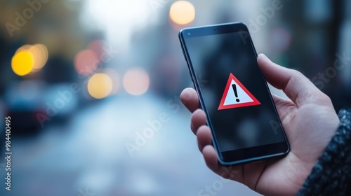 A smartphone prominently displays a warning symbol, which serves as an important signal to exercise caution regarding potential risks and dangers associated with financial matters and investments