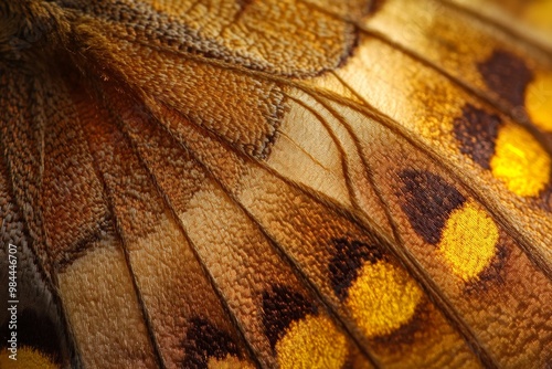 Macro photograph capturing the stunning details and vibrant patterns of a butterfly wing, showcasing the intricate texture and beautiful array of colors.