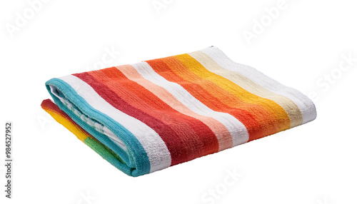 Colorful striped beach towel isolated on a white background 