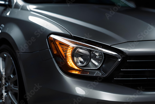 Luxury Car Close Up. Sleek LED Headlights and Modern Design. Branding, Urban Lifestyle.