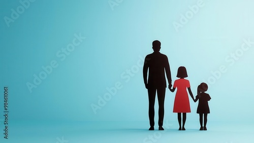 Life insurance policy, with family silhouette, 3D illustration, copy space for text,