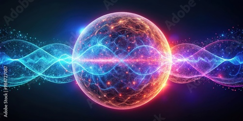 Neon particles forming a luminous energy sphere with pulsating waves , neon, particles, luminous, energy, sphere, pulsating