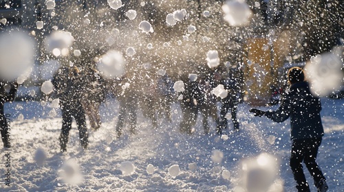 Snowball Fight with Snow Particles and Movement