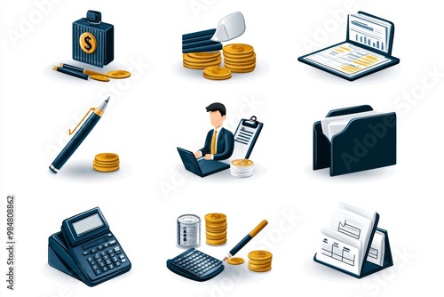 Bookkeeping process, illustrated with clean, step-by-step icons of financial tracking