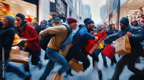 Shoppers rushing and fighting over discounted products on black friday