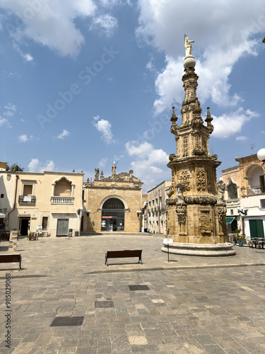 Nardo Apulia Italy. Piazza Salandra Square. 18th century column