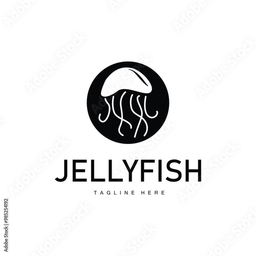 Jellyfish logo design template sea animal life simple black silhouette illustration