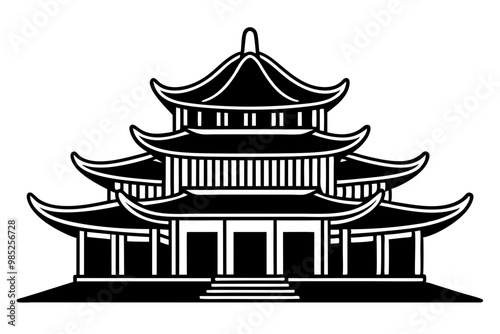 taiwanese temple silhouette vector icon