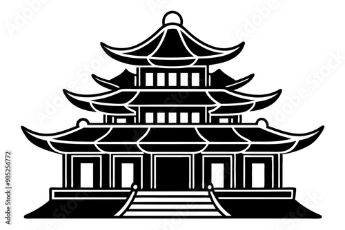 taiwanese temple silhouette vector icon