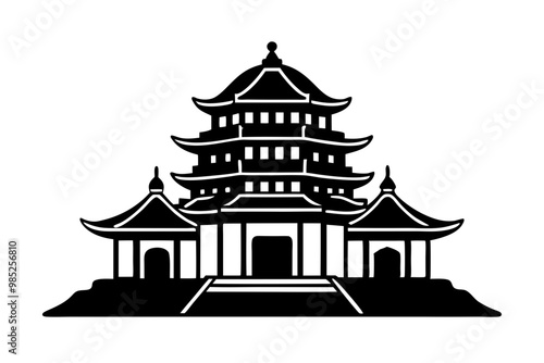 taiwanese temple silhouette vector icon