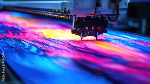 Digital Printing Machine Close up with Abstract Color Pattern