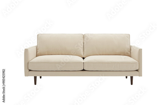 Cream sofa with wooden legs on a transparent background