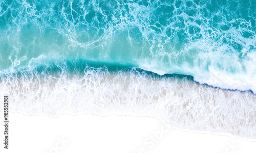 top view ocean blue wave beach isolated on transparent background