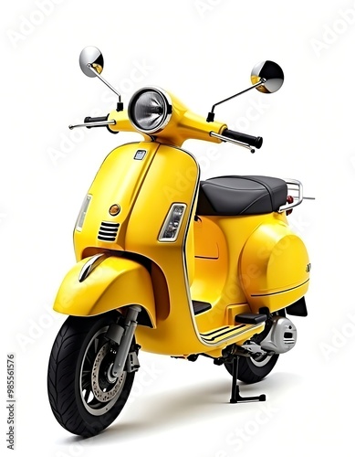 A yellow motorbike isolated on white background, transportation concept