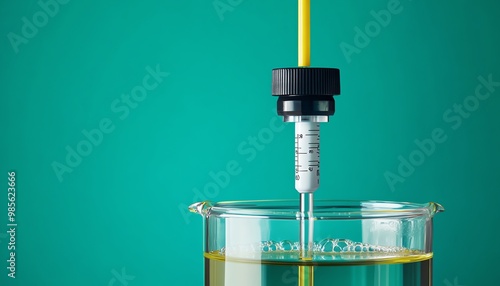 Yellow Liquid Dropping from a Burette into a Glass Beaker