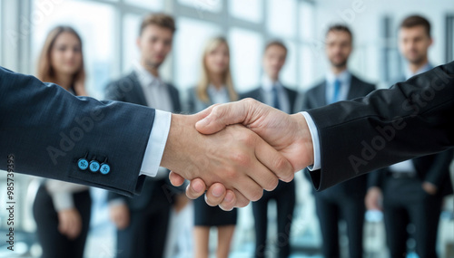 Two men shake hands to sign a contract