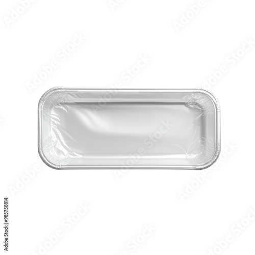 Empty food tray packaging with clear plastic wrap. mockup, png, transparent background.