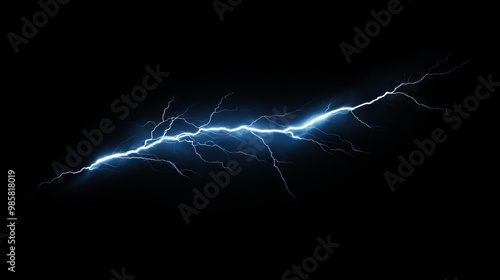 A bright blue lightning bolt on a black background