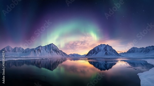 Polar night sky, Antarctic aurora Australis, vibrant atmosphere.