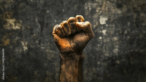 A Close-Up of a Dirty Fist Raised in the Air