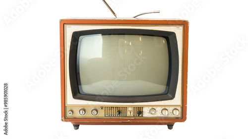 Old vintage retro tv television isolated on transparent background, png