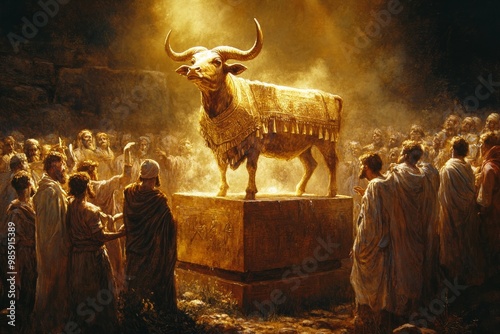 The Golden Calf: A Biblical Symbol of Idolatry, representing sin, disobedience, idolatry, false worship, and the dangers of materialism.