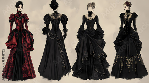 Vampire masquerade ball victorian elegance. Victorian Gowns. Illustration