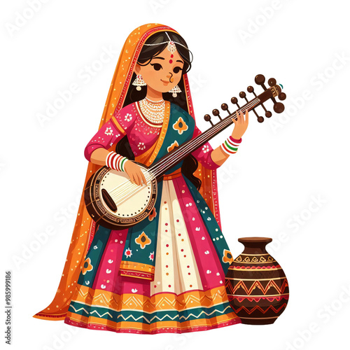 Indian women playing sitar 